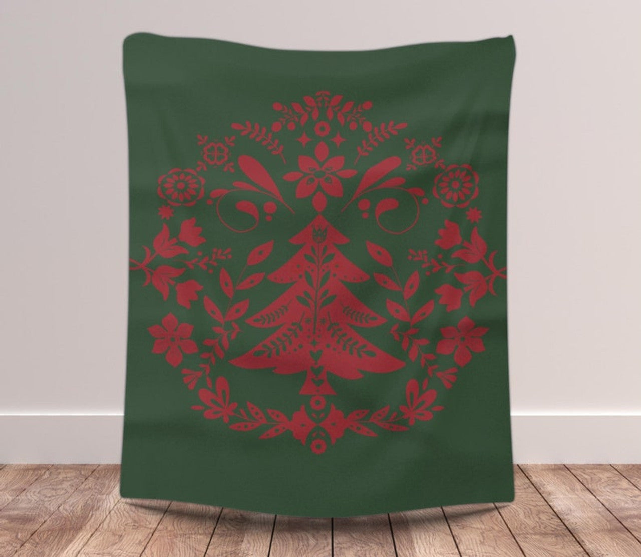 FUNSTUFFPRINT Scandinavian Christmas Blanket| Norwegian Folk Art Throw Blanket |Norwegian Christmas Tree Blanket| Swedish Folk Art Gift |Nordic Home Decor