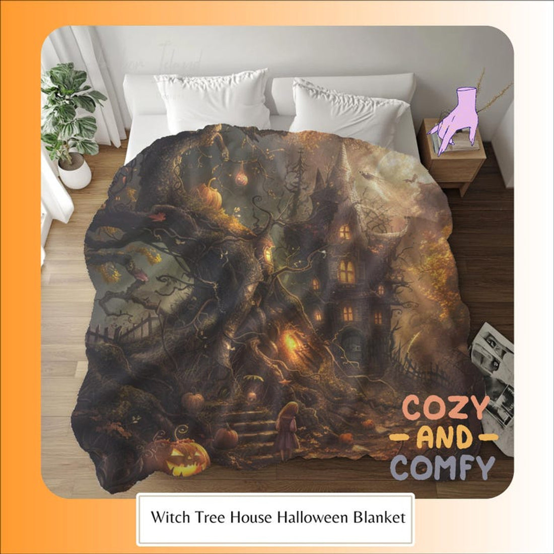 FUNSTUFFPRINT Halloween Witch Throw Blanket, Forest Witch House, Magical Girl, Whimsical Halloween, Autumnal Decor, Witch Cottagecore