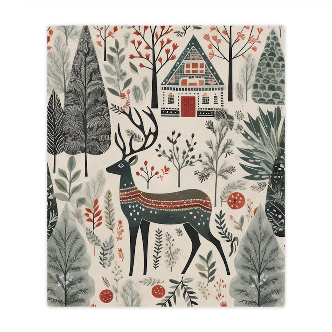 FUNSTUFFPRINT Scandinavian Christmas Minky Blanket, Norwegian Christmas Blanket, Holiday Blanket, Family Holiday, Folk Art Design Blanket, Scandi Xmas