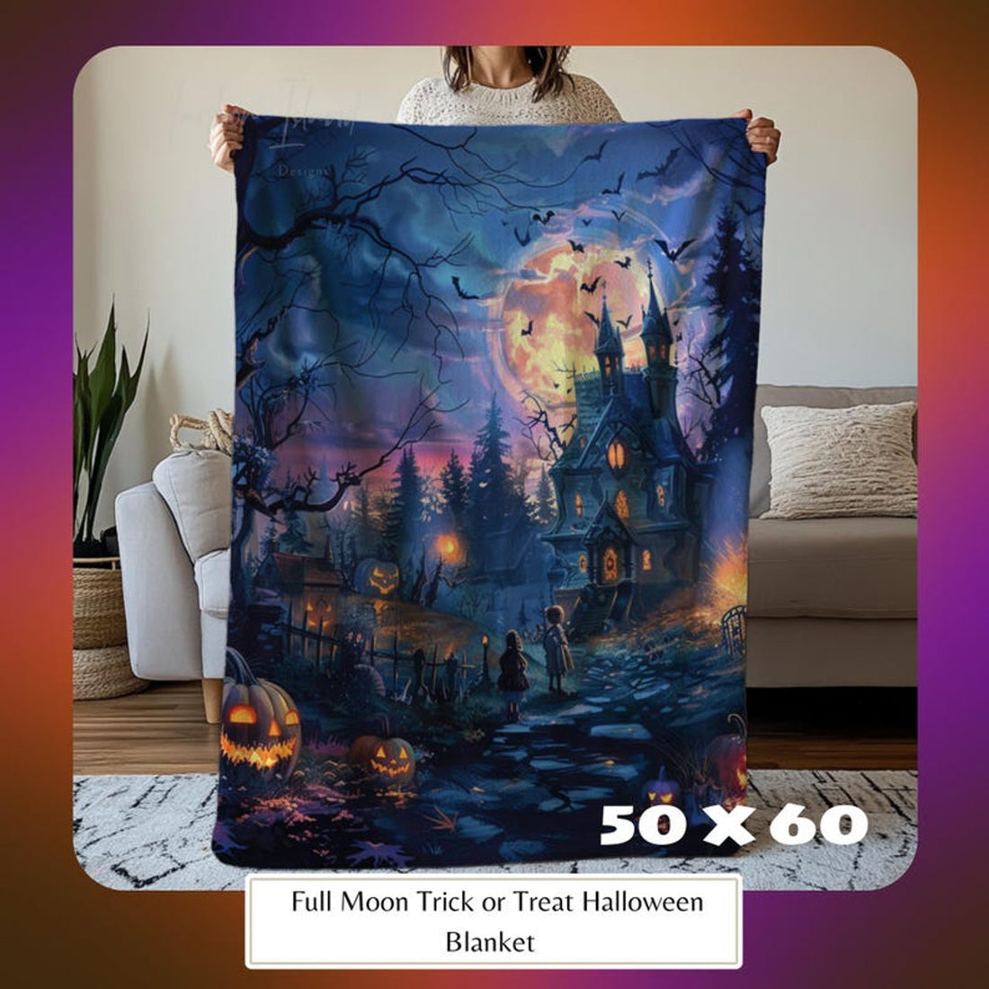 FUNSTUFFPRINT Halloween Blanket, Plush Fall Spooky Throw, Cute Goth Halloween Decor, Halloween Lover Gift, Halloween Home Decor