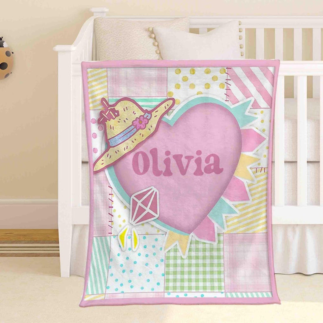 FUNSTUFFPRINT Custom  Pastel Love Nursery Blanket Personalized Baby Blanket Quilt Pattern Blanket Kids Custom Name Blanket Candy Color Baby Shower Gift For Girls