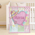 FUNSTUFFPRINT Custom  Pastel Love Nursery Blanket Personalized Baby Blanket Quilt Pattern Blanket Kids Custom Name Blanket Candy Color Baby Shower Gift For Girls