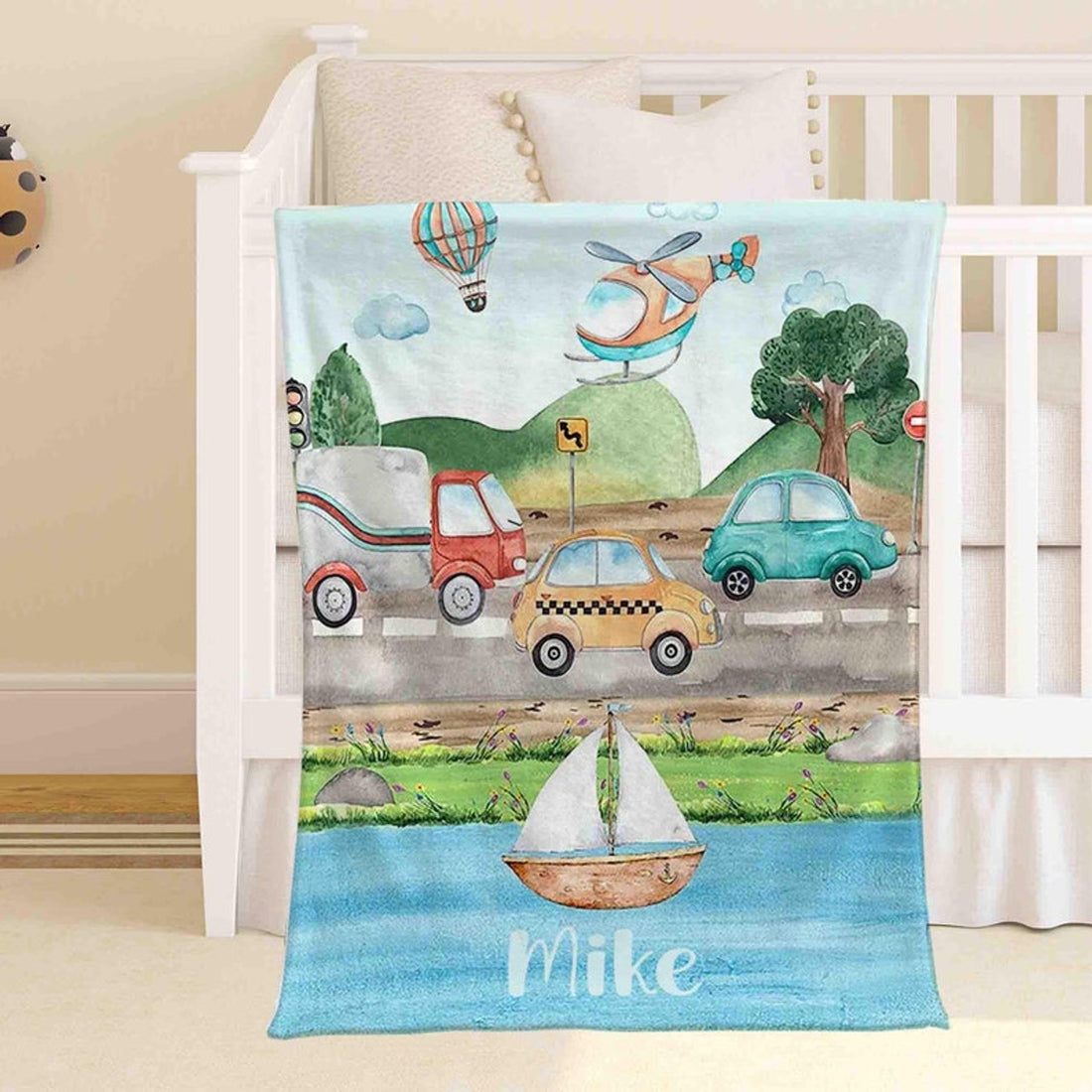 FUNSTUFFPRINT Custom  Transport Nursery Blanket Custom Baby Name Blanket Kids Custom Name Blanket Car Airplane Ship Baby Shower Gift For Boys