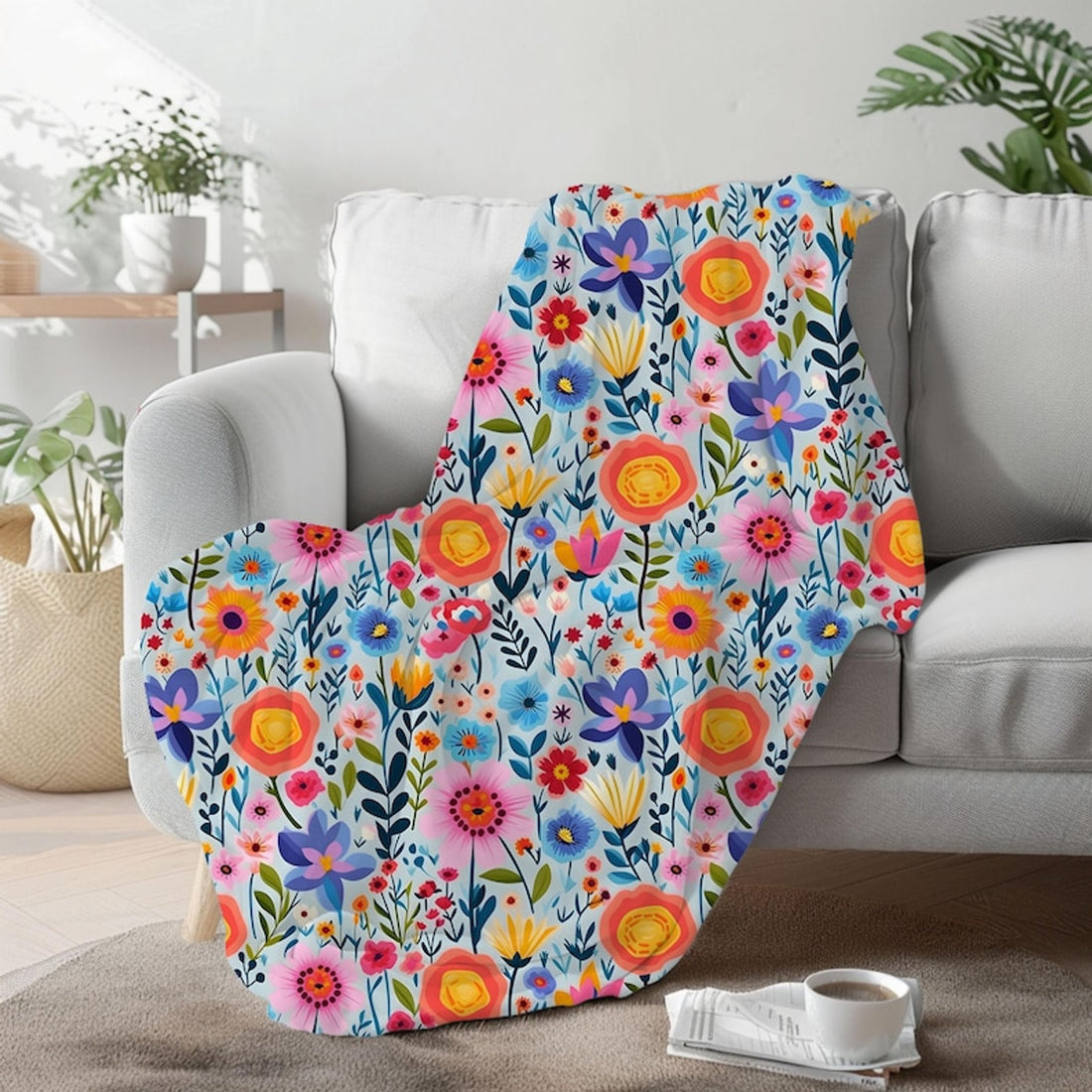 FUNSTUFFPRINT Pressed Flower Throw Blanket, Plush Throw Blanket, Cozy Christmas Gift For Mom, Housewarming Gift For First Home, Dopamine Decor, Fall Gift