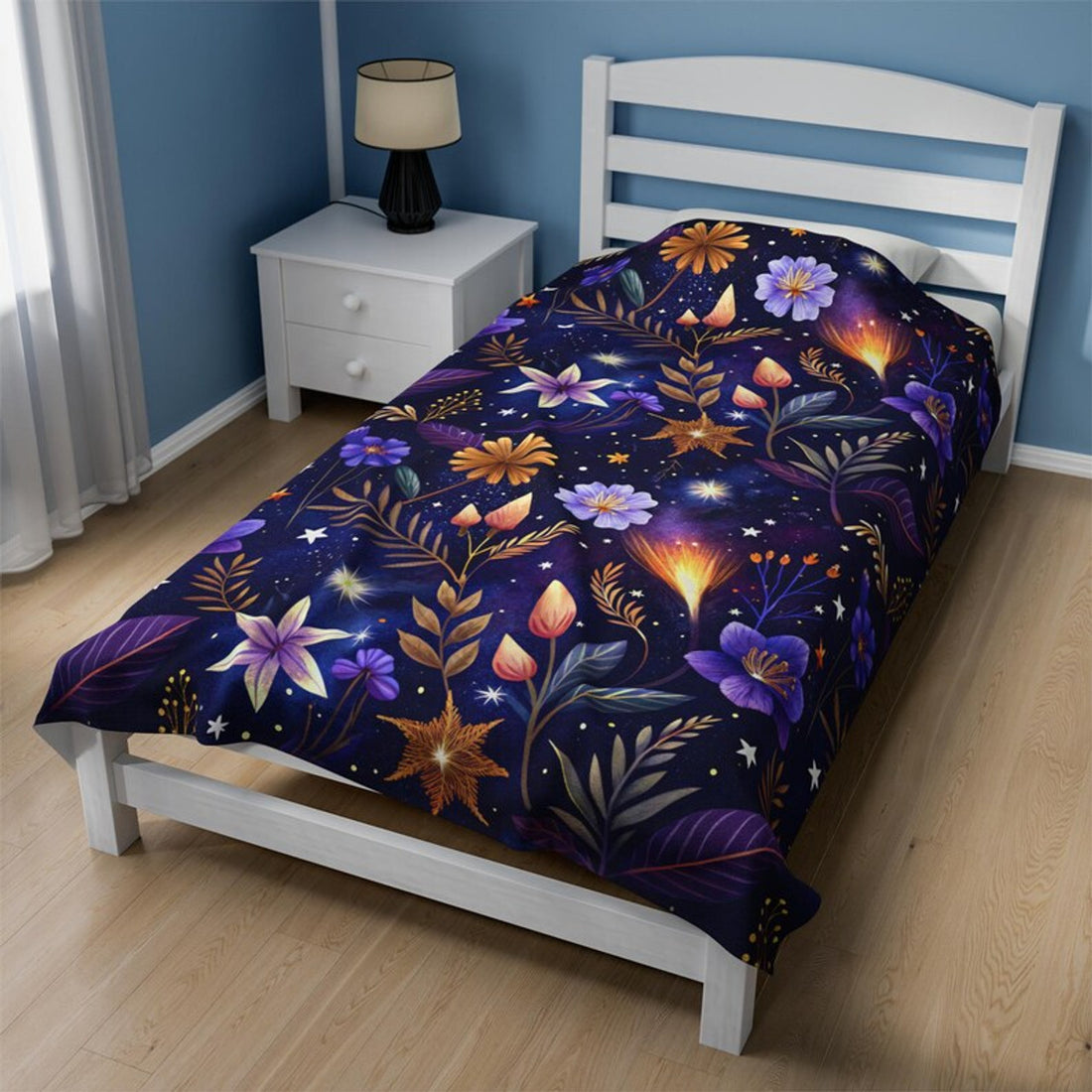FUNSTUFFPRINT Night Garden Plush Throw Blanket, Cozy Christmas Gift For Daughter, Comfy Throw Blanket For Bed, Witchy Gifts For Best Friend, Night Sky