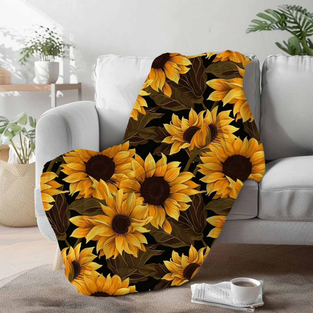 FUNSTUFFPRINT Sunflower Throw Blanket For Bed, Cozy And Soft Christmas Gift For Coworker, Floral Throw, Housewarming Gift For New Home, Nature Lover