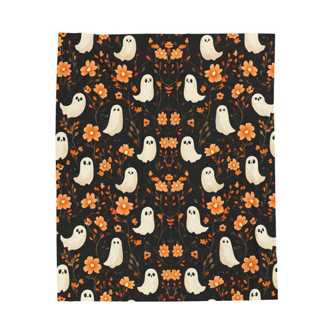 FUNSTUFFPRINT Floral Ghost Velveteen Plush Blanket, Cute Halloween Throw Blanket, Fall Home Decor, Cozy Cottagecore Autumn Blanket