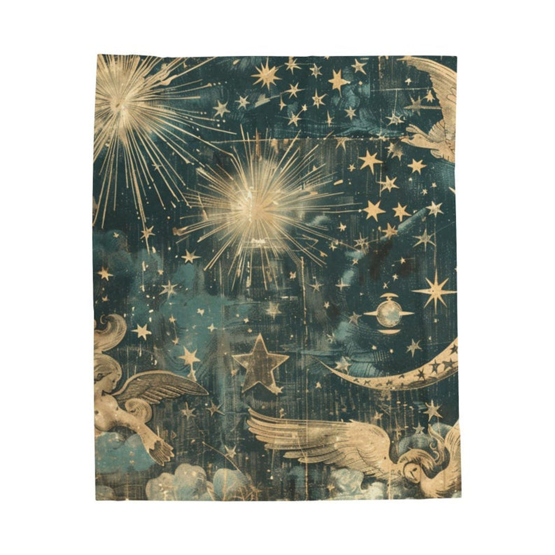 FUNSTUFFPRINT Celestial Mystical Velveteen Plush Blanket, Cute Moon Phases Throw Blanket,, Cozy Dark Academia Sherpa Fleece Blanket