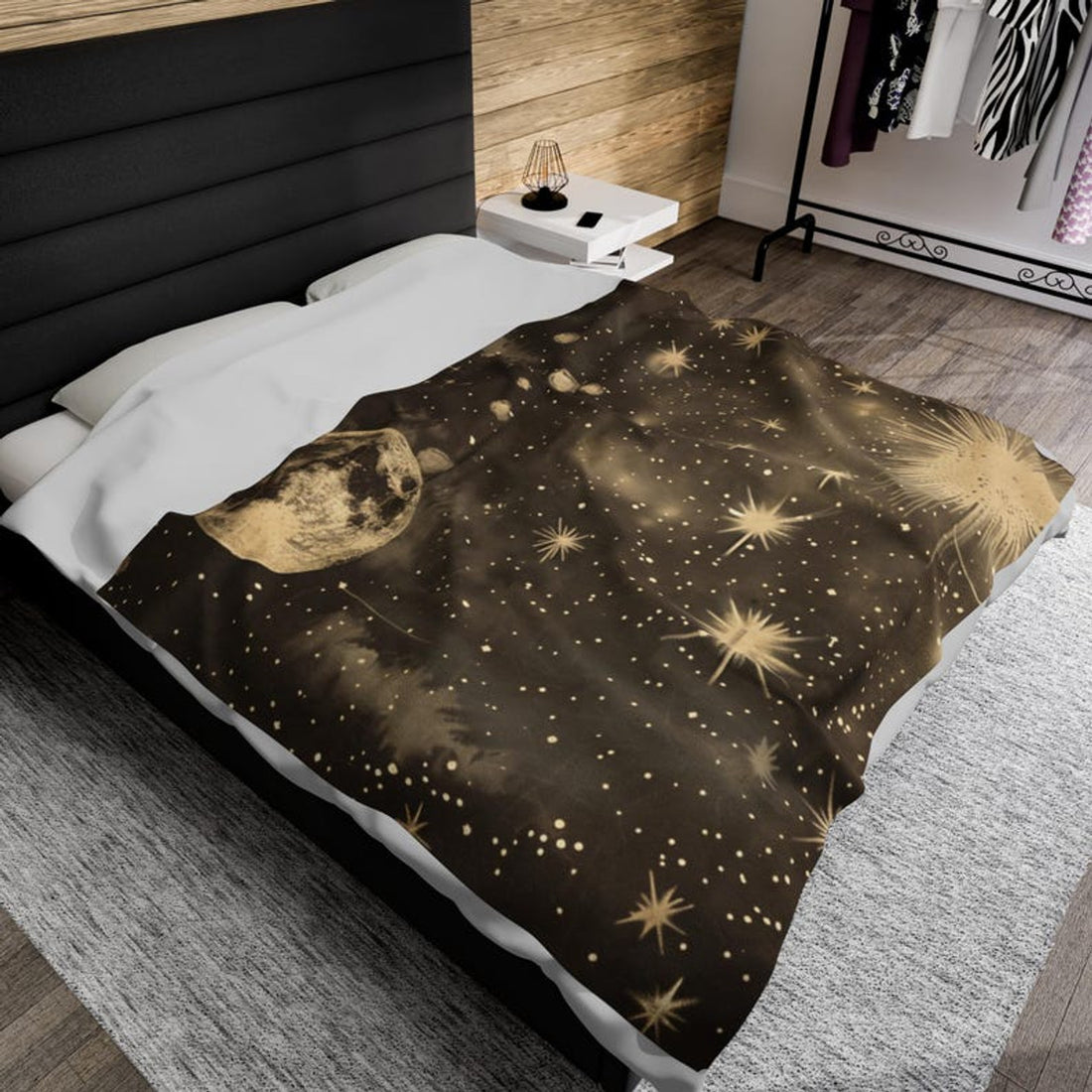 FUNSTUFFPRINT Celestial Velveteen Plush Blanket, Cute Moon Phases Throw Blanket, Fall Home Decor, Cozy Dark Academia Sherpa Fleece Blanket