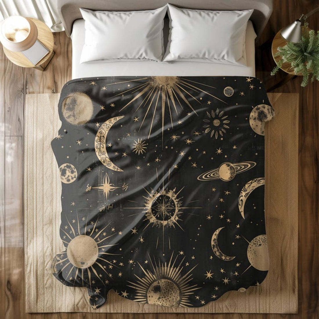 FUNSTUFFPRINT Celestial Mystical Velveteen Plush Blanket, Cute Moon Phases Throw Blanket, Fall Home Decor, Cozy Dark Academia Sherpa Fleece Blanket