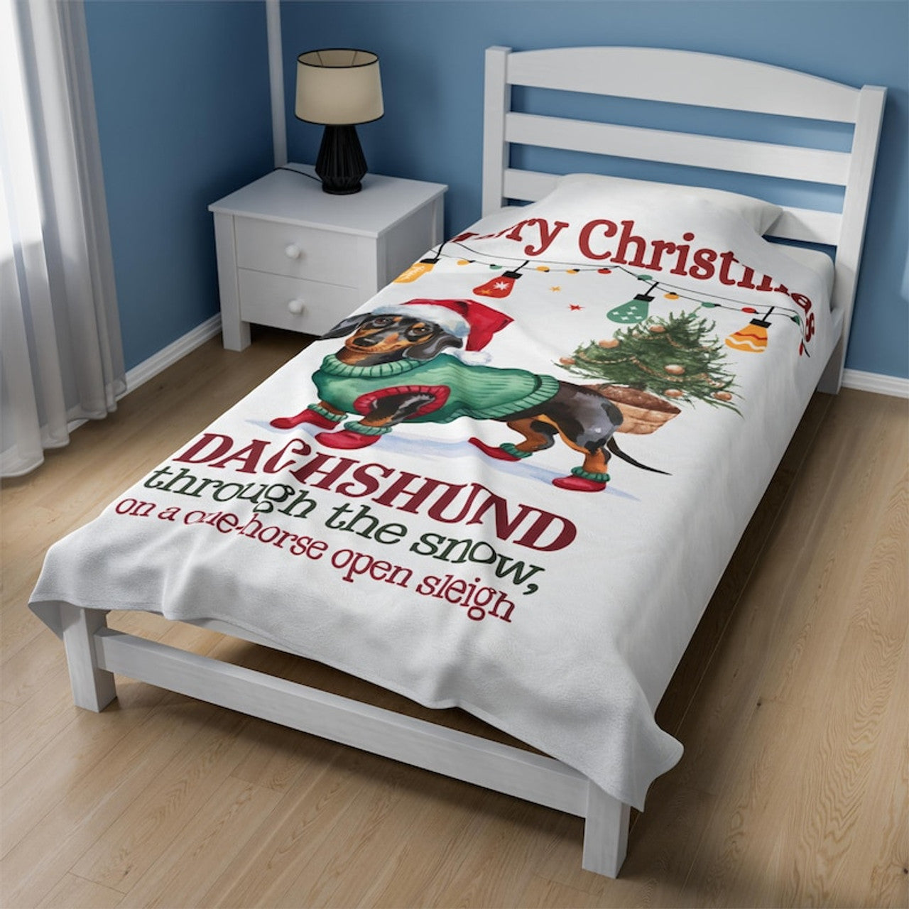 FUNSTUFFPRINT Christmas Dachshund Velveteen Plush Blanket, Item #4120 , Velveteen Blanket, Plush Warm Blanket, Luxurious Blanket