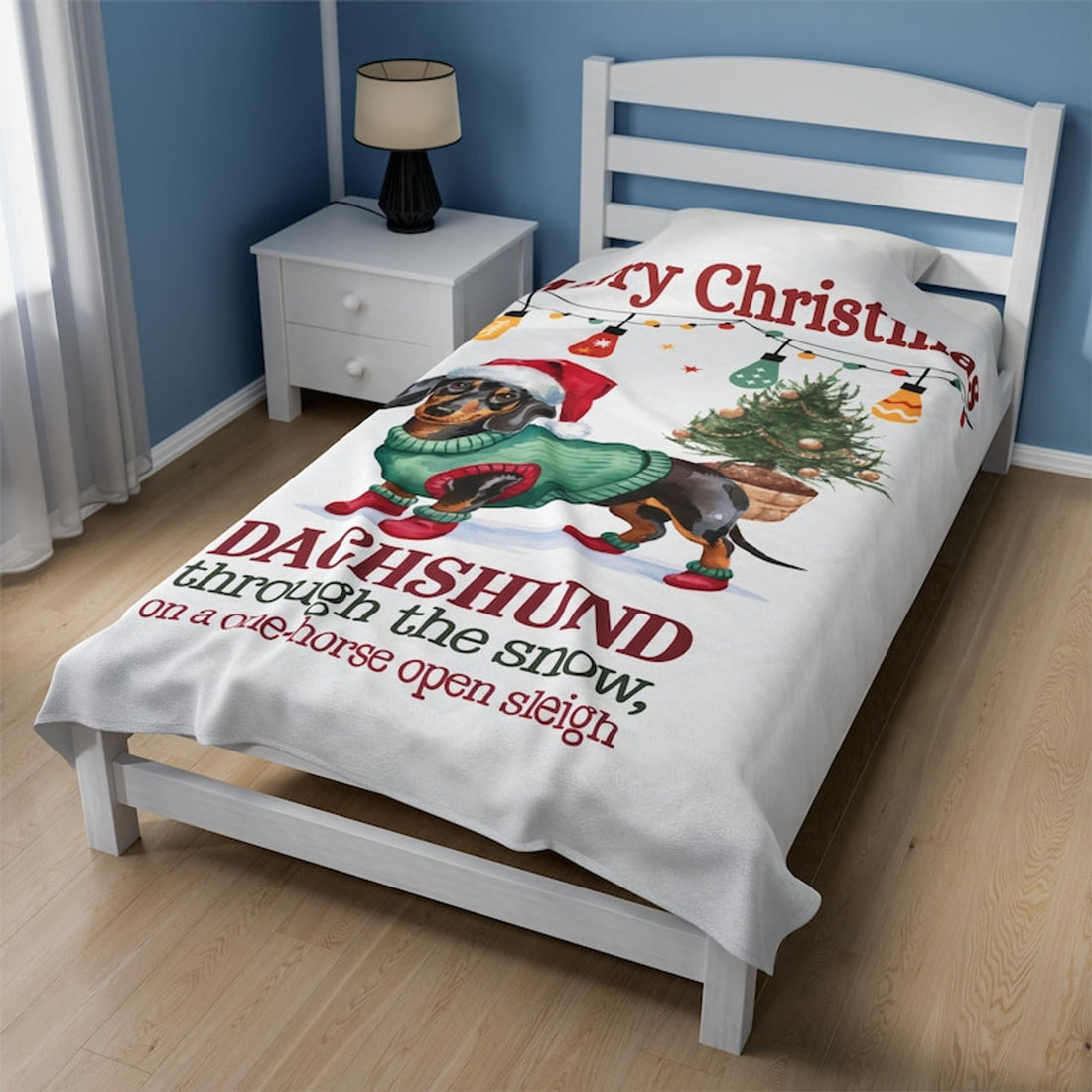FUNSTUFFPRINT Christmas Dachshund Velveteen Plush Blanket, Item #4120 , Velveteen Blanket, Plush Warm Blanket, Luxurious Blanket