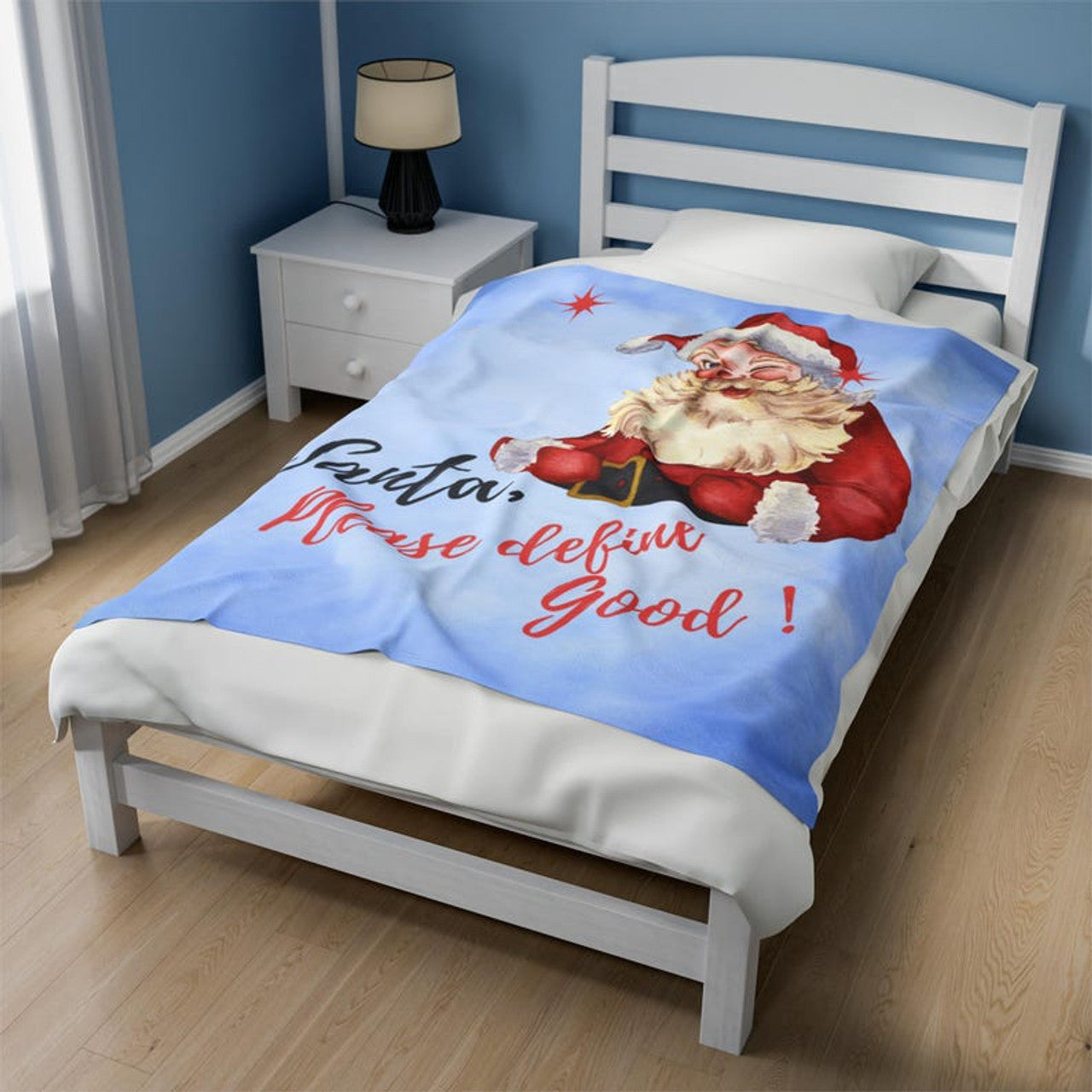FUNSTUFFPRINT Santa Blanket, Please Define Good Velveteen Plush Blanket, Item #4126, Define Good Santa Ultra Soft Velveteen Plush Blanket, 3 Sizes