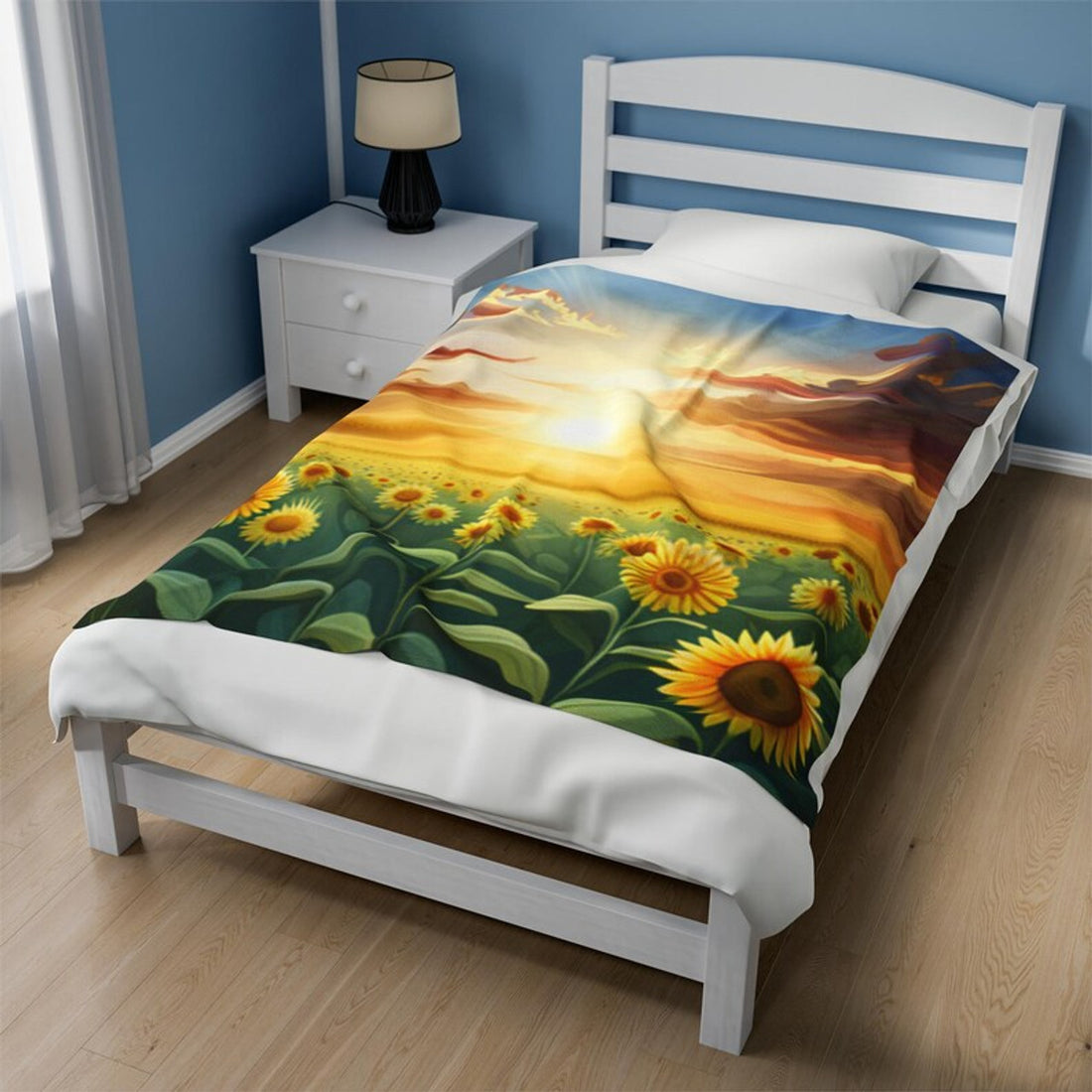 FUNSTUFFPRINT Sunflowers Velveteen Blanket, Item #4129, Ultra Soft Plush Throw for Cozy Evenings, Field of Flowers Decor, Sunflower Home Accents