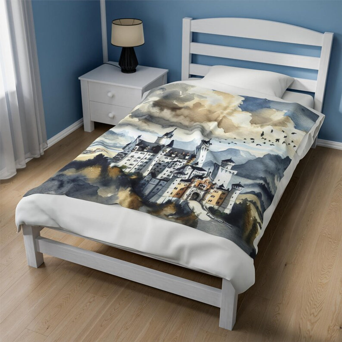 FUNSTUFFPRINT Neuschwanstein Castle, Luxurious Velveteen Plush Blanket, Item #4134, Beautiful Plush Castle Blanket
