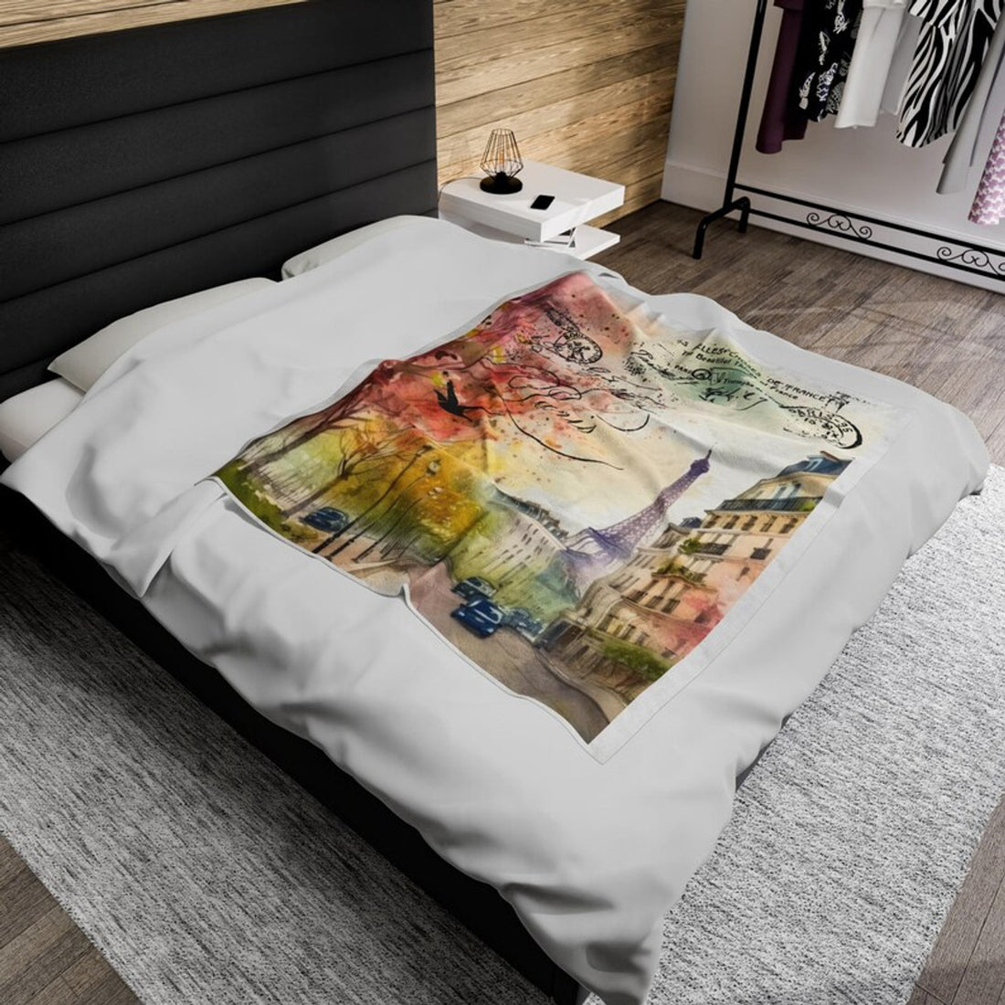 FUNSTUFFPRINT Paris Velveteen Plush Blanket, Eiffel Tower, Item #4137, Beautifully Colored Paris Neighborhood Velveteen Blanket