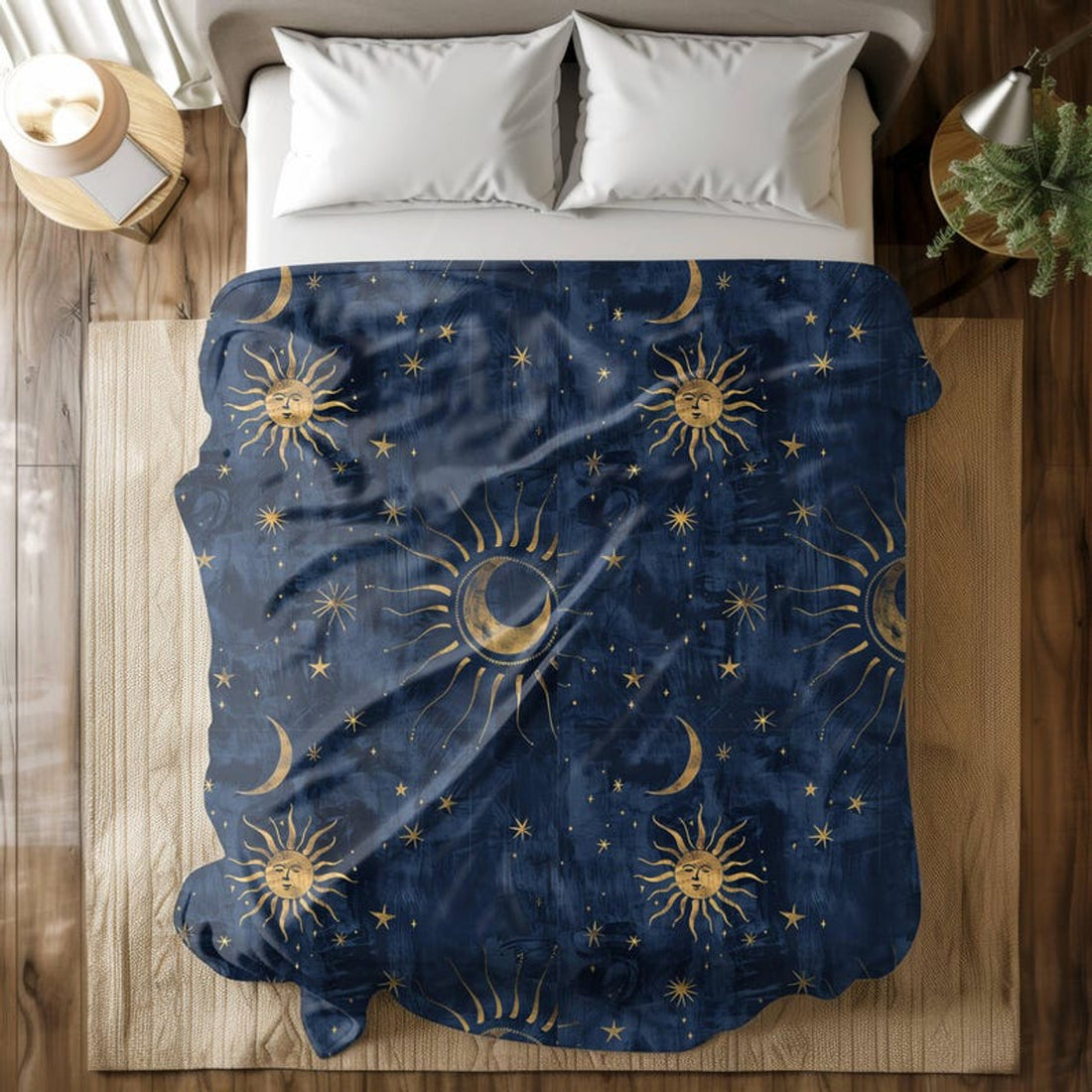 FUNSTUFFPRINT Celestial Starry Night Velveteen Plush Blanket, Cute Moon Phases Throw Blanket, Fall Home Decor, Cozy Dark Academia Sherpa Fleece Blanket