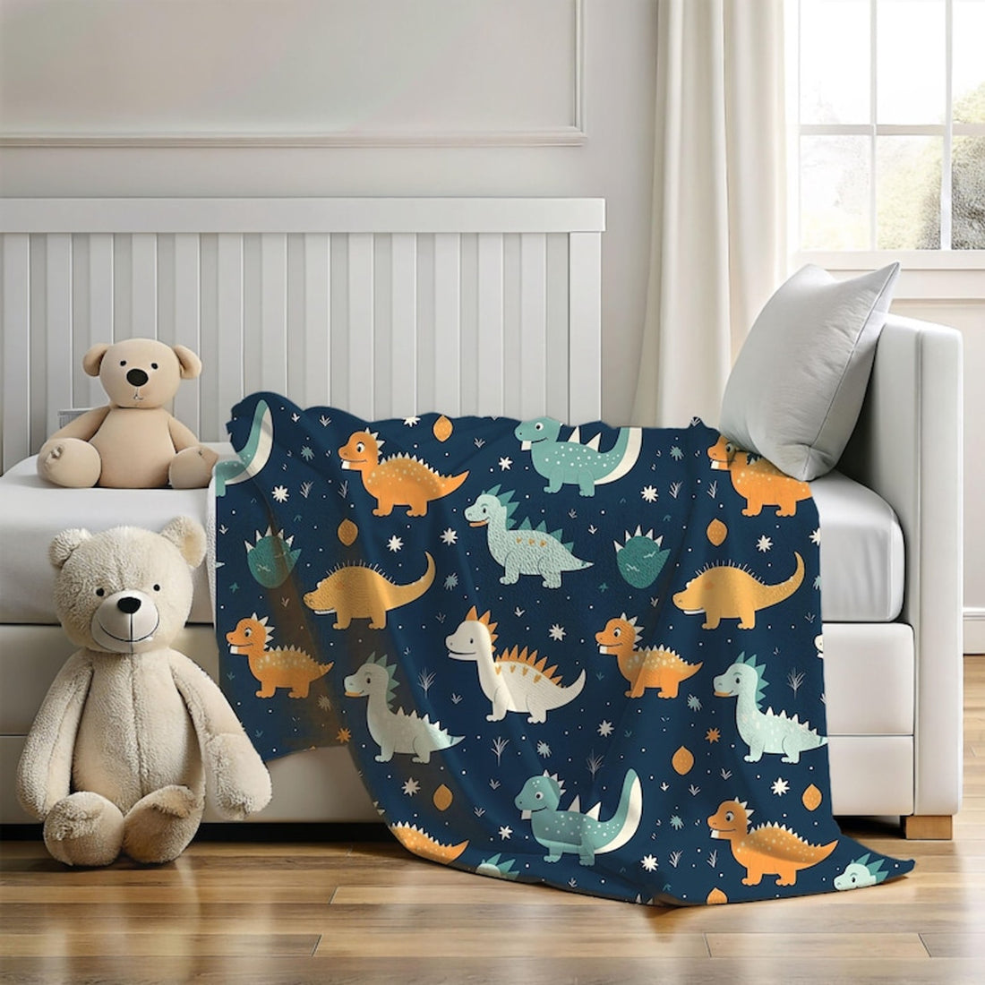 FUNSTUFFPRINT dinosaur blanket for boys, soft fleece baby blanket for crib, cute christmas gift for new moms, dinosaur decor nursery, baby boy gift
