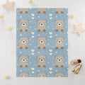 FUNSTUFFPRINT soft fleece baby blanket, teddy bear nursery decor, cute christmas gift for new moms, baby shower gift for boy, soft blue blanket, newborn