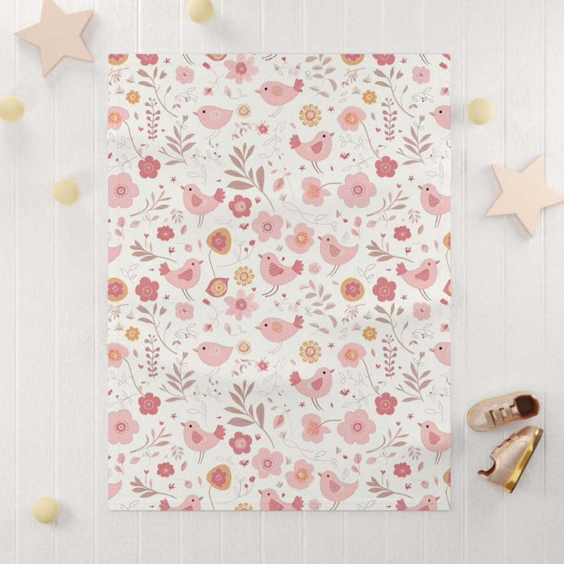 FUNSTUFFPRINT soft baby blanket birds and flower, cute nursery decor for girls, cute christmas gift for new mom, baby shower gift mom, fleece baby blanket