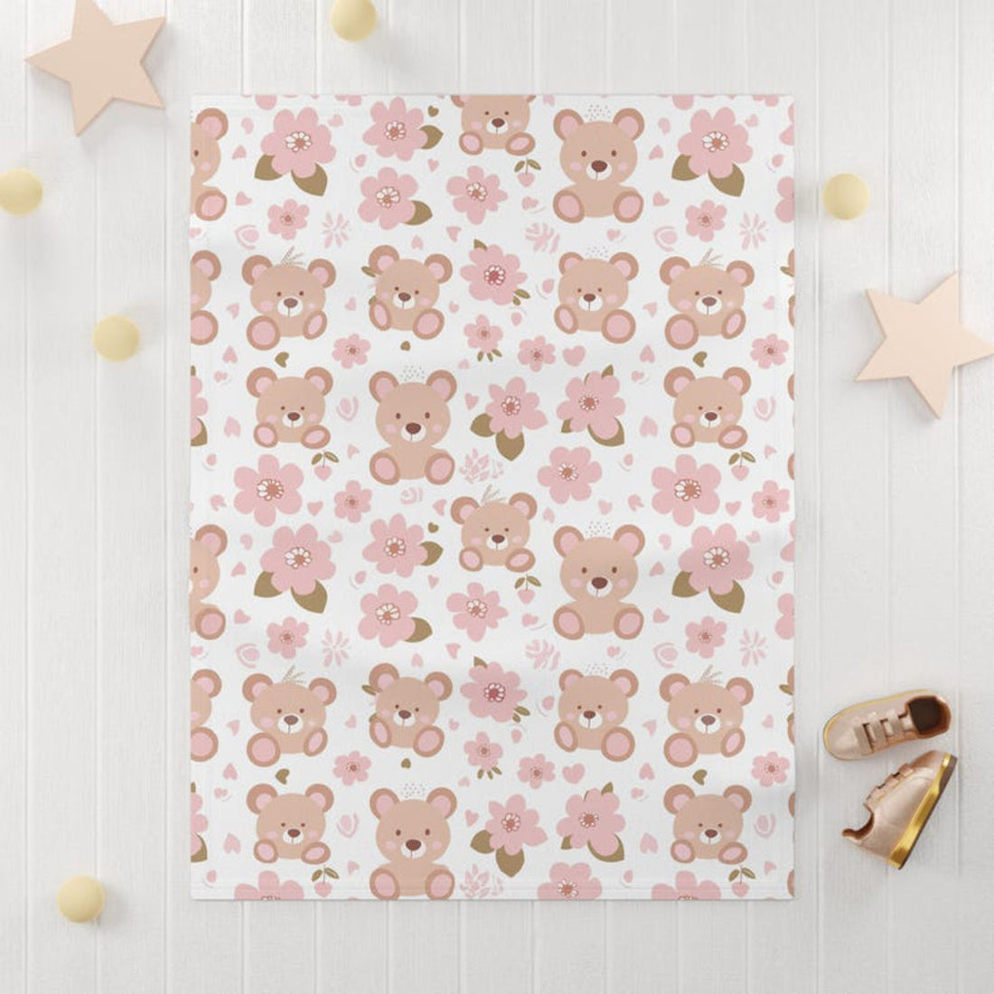 FUNSTUFFPRINT fleece baby blanket teddy bears, nursery decor for baby girls, cute christmas gift for new moms, baby shower gift, swaddle blanket