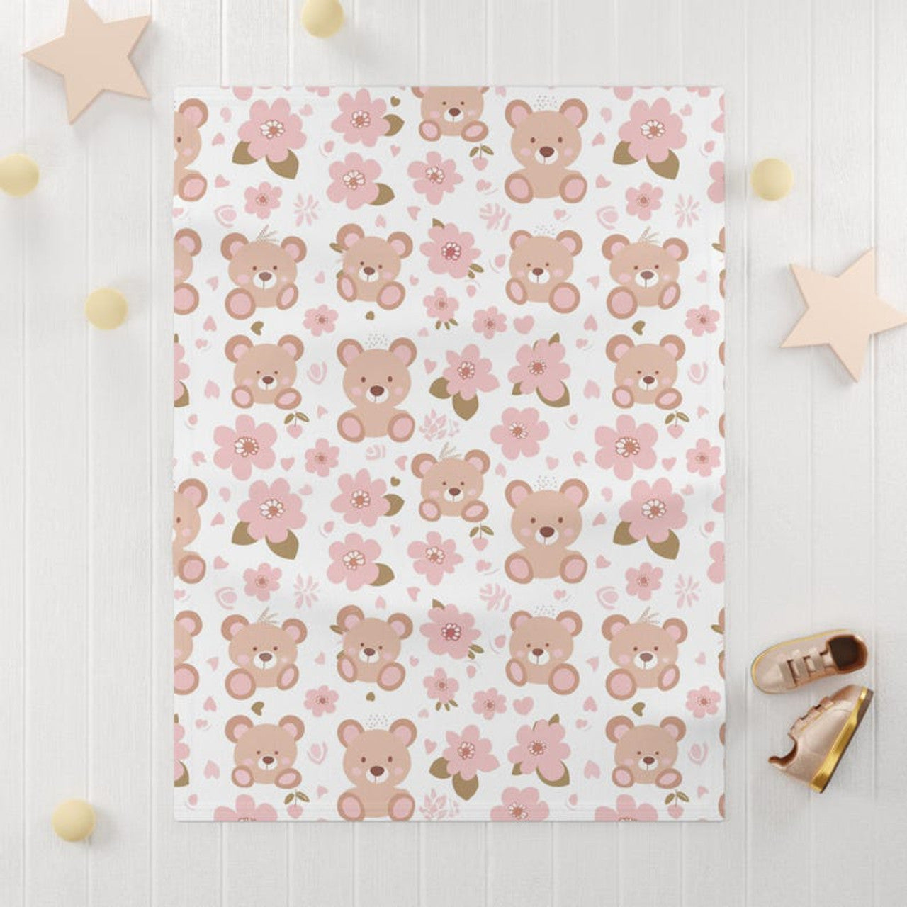 FUNSTUFFPRINT fleece baby blanket teddy bears, nursery decor for baby girls, cute christmas gift for new moms, baby shower gift, swaddle blanket