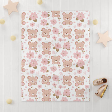FUNSTUFFPRINT fleece baby blanket teddy bears, nursery decor for baby girls, cute christmas gift for new moms, baby shower gift, swaddle blanket