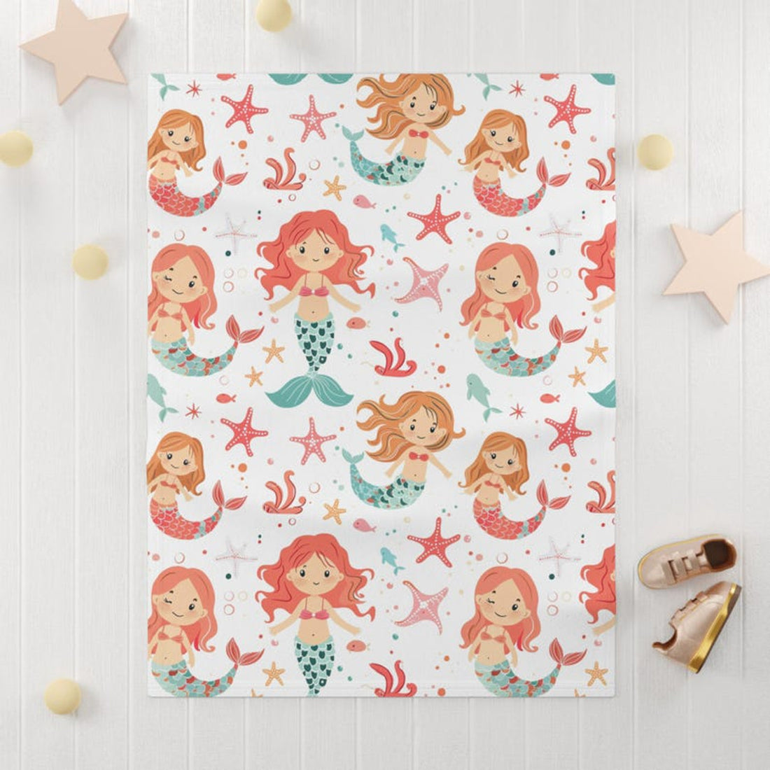 FUNSTUFFPRINT mermaid baby blanket, soft fleece blanket for baby, cute christmas gift for new mom, ocean theme nursery, coastal baby shower decor