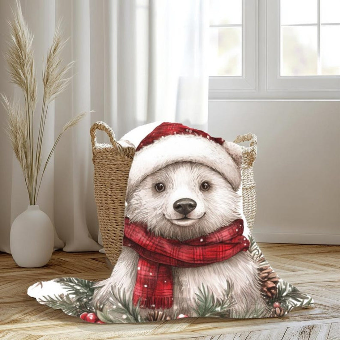 FUNSTUFFPRINT Christmas Bear Baby Blanket, Baby Girl Blanket, Velveteen Blanket, Sherpa Baby Blanket, Baby Swaddle Blanket, Christmas Gift, Baby Blanket