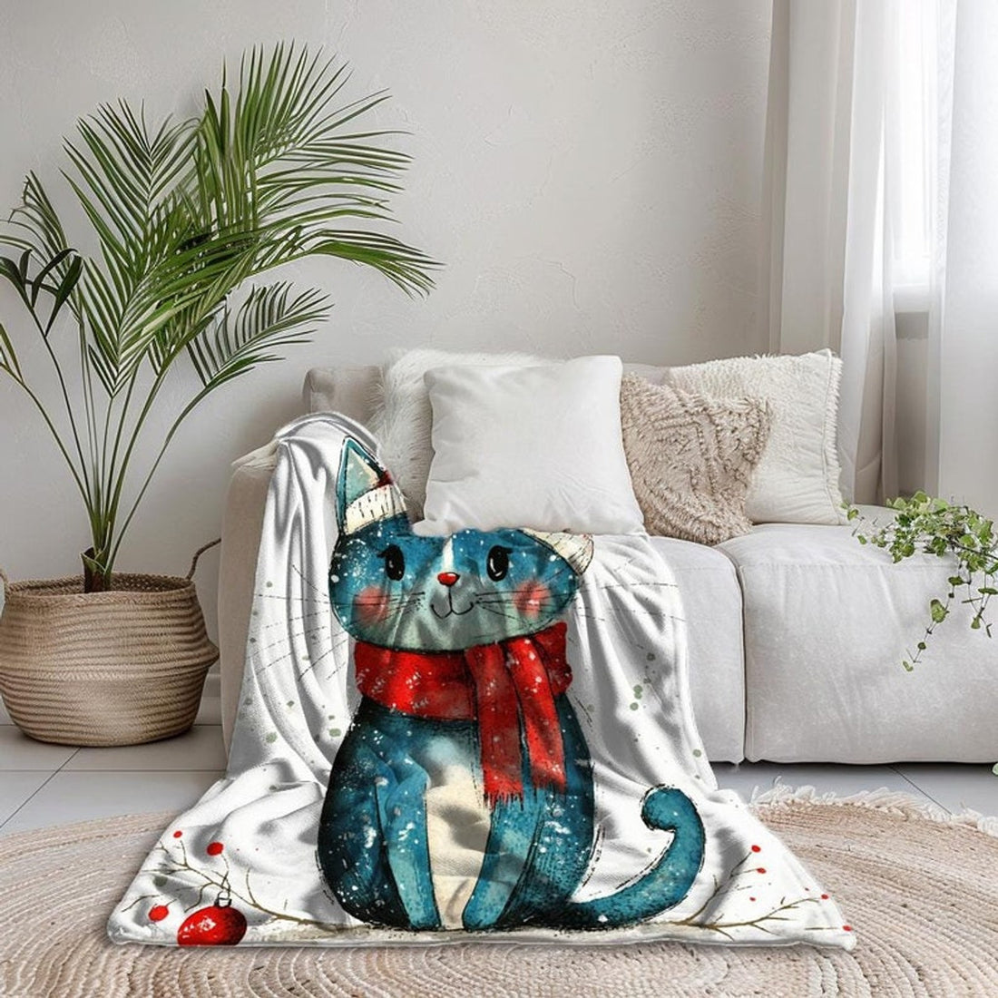 FUNSTUFFPRINT Christmas Cat Girl Blanket, Baby Girl Blanket, New Mom Gift, Baby Velveteen Blanket, Sherpa Blanket, Christmas Gift, Christmas Blankets