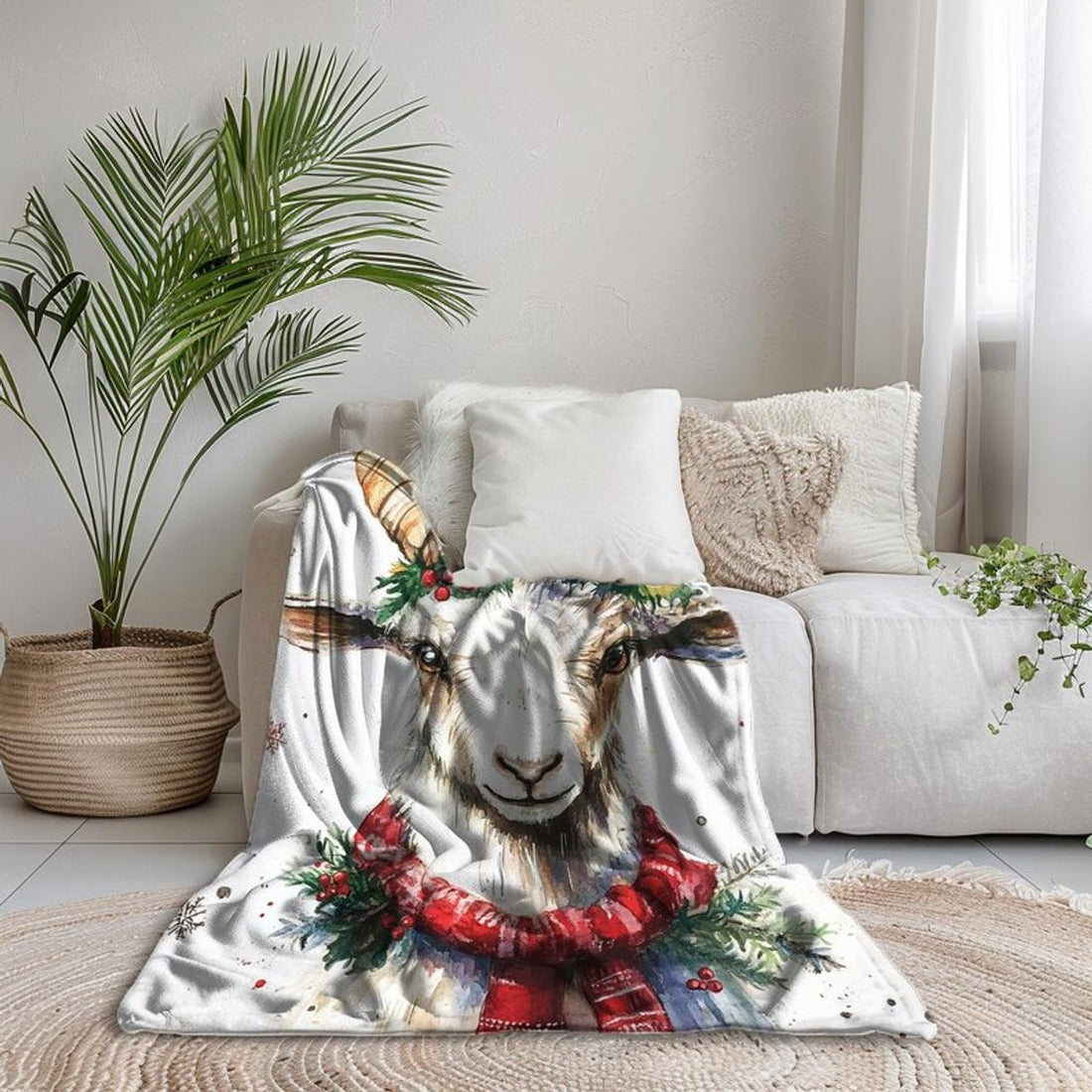 FUNSTUFFPRINT Christmas Goat Baby Blanket, Baby Keepskake, Christmas Gift, Velveteen Blanket, Sherpa Blanket, Baby Girl Blanket, Christmas Baby Blanket