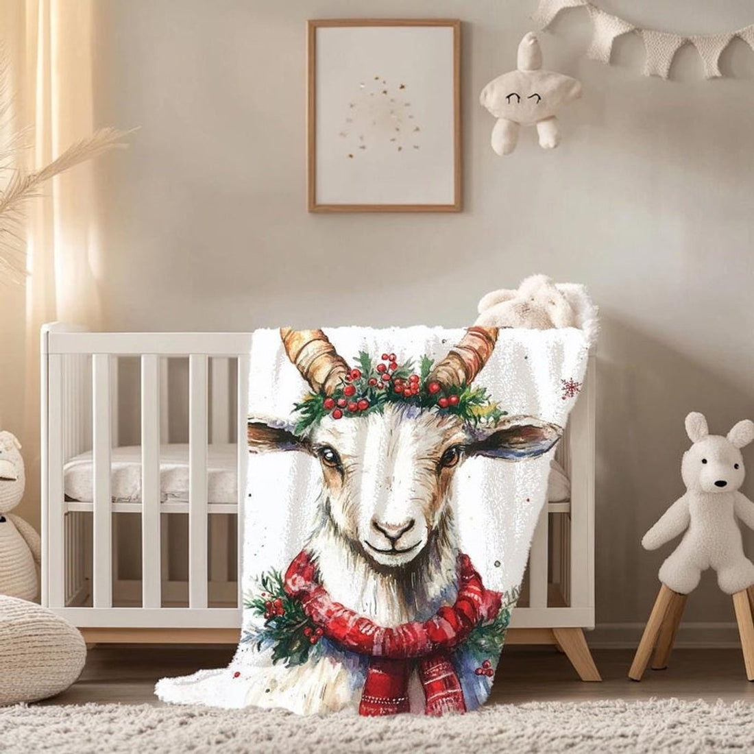 FUNSTUFFPRINT Christmas Goat Baby Blanket, Baby Keepskake, Christmas Gift, Velveteen Blanket, Sherpa Blanket, Baby Girl Blanket, Christmas Baby Blanket