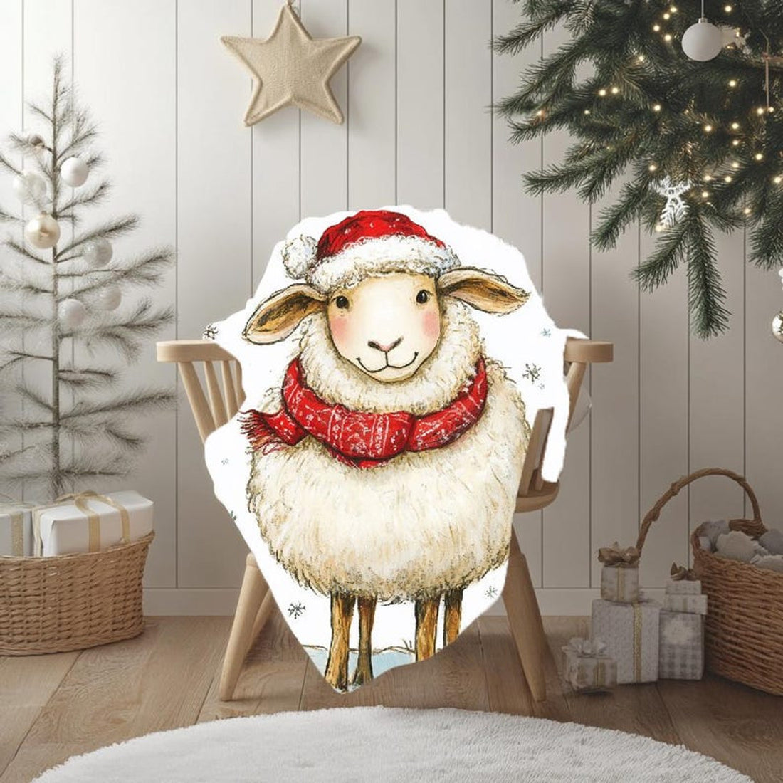 FUNSTUFFPRINT Christmas Sheep Baby Blanket, Christmas Blanket, Baby Christmas Blanket, Baby Keepsake, Sherpa Blanket, Velveteen Blanket, Baby Shower Gift
