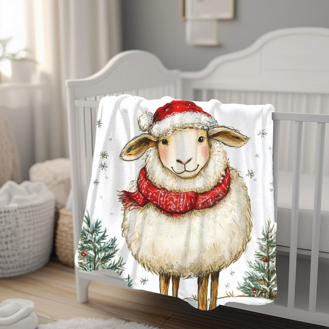 FUNSTUFFPRINT Christmas Sheep Baby Blanket, Christmas Blanket, Baby Christmas Blanket, Baby Keepsake, Sherpa Blanket, Velveteen Blanket, Baby Shower Gift