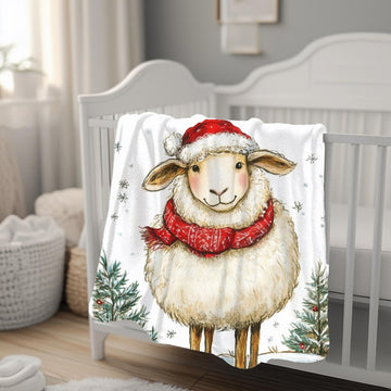 FUNSTUFFPRINT Christmas Sheep Baby Blanket, Christmas Blanket, Baby Christmas Blanket, Baby Keepsake, Sherpa Blanket, Velveteen Blanket, Baby Shower Gift