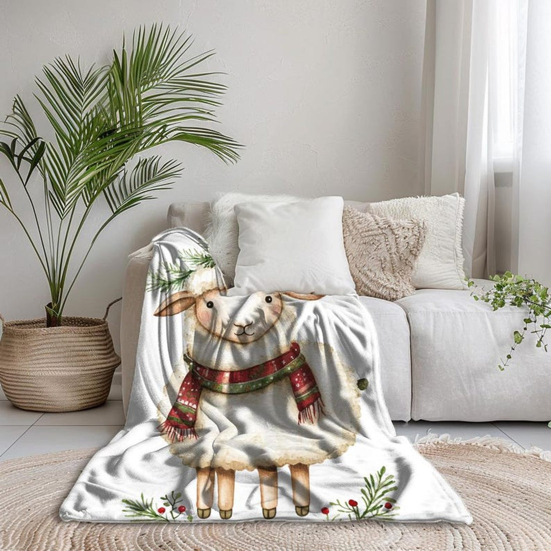 FUNSTUFFPRINT Sheep Baby Christmas Blanket, Baby Girl Blanket, Christmas Gift, Baby Swaddle, Sheep Christmas Blanket, Sherpa Blanket, Velveteen Blanket
