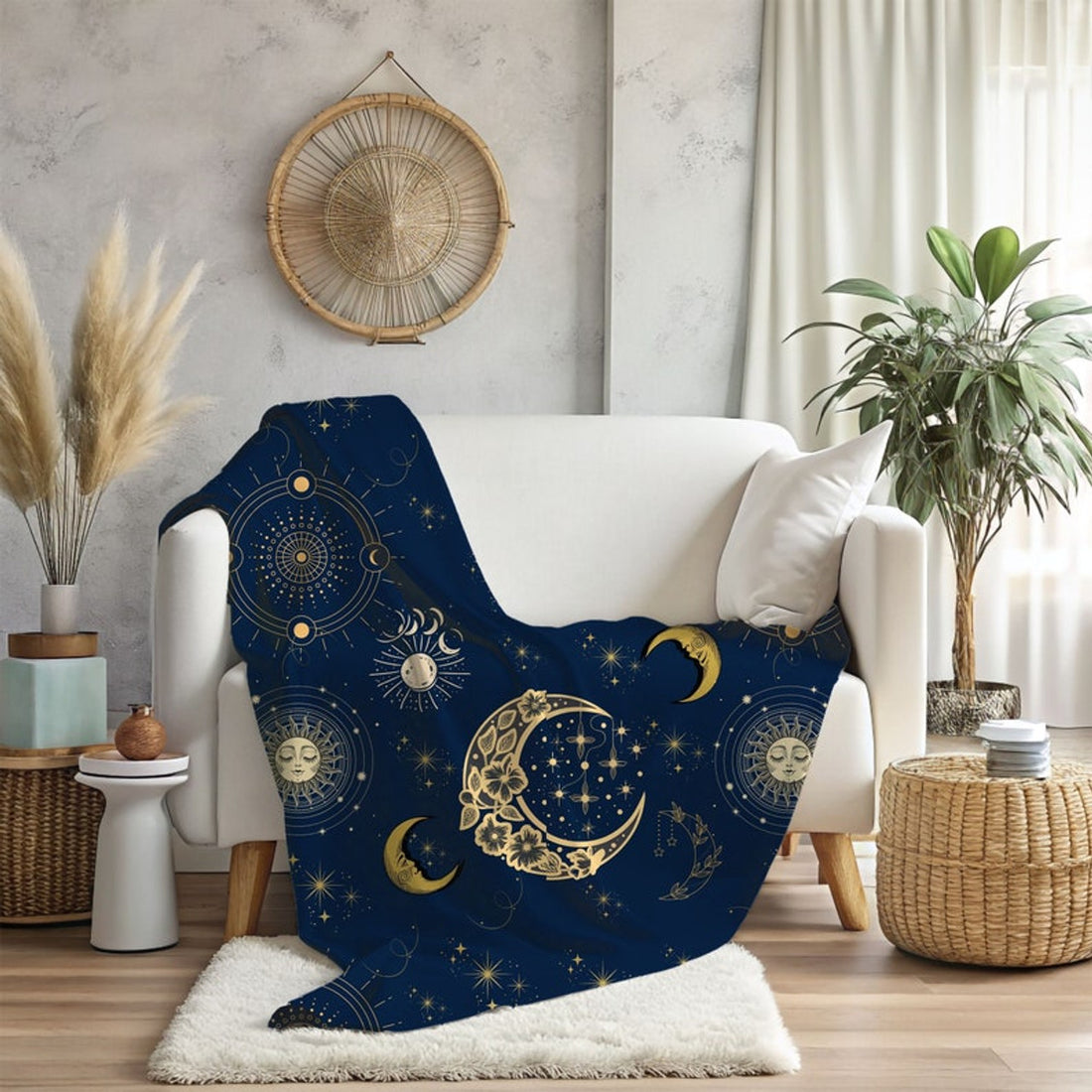 FUNSTUFFPRINT Celestial Throw Blanket For Bed, Witchy Christmas Gifts For College Girls, Yule Gifts, Crescent Moon Bedroom Decor, Whimsigoth Blanket For