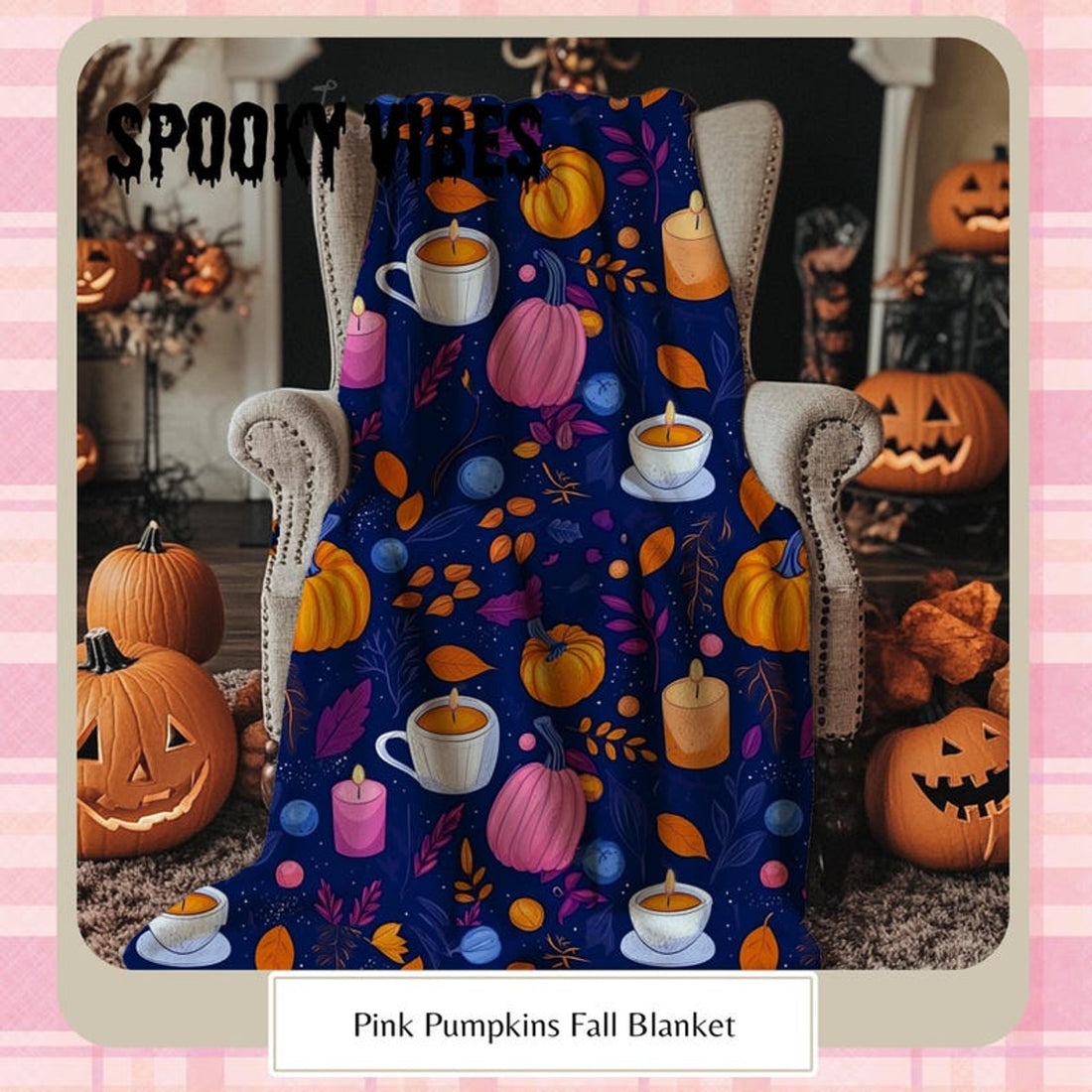FUNSTUFFPRINT Fall Pumpkin Blanket, Cozy Halloween Throw, Cute Pink Pumpkin Autumn Decor, Spooky Couch Throw, Soft Blanket for Kids
