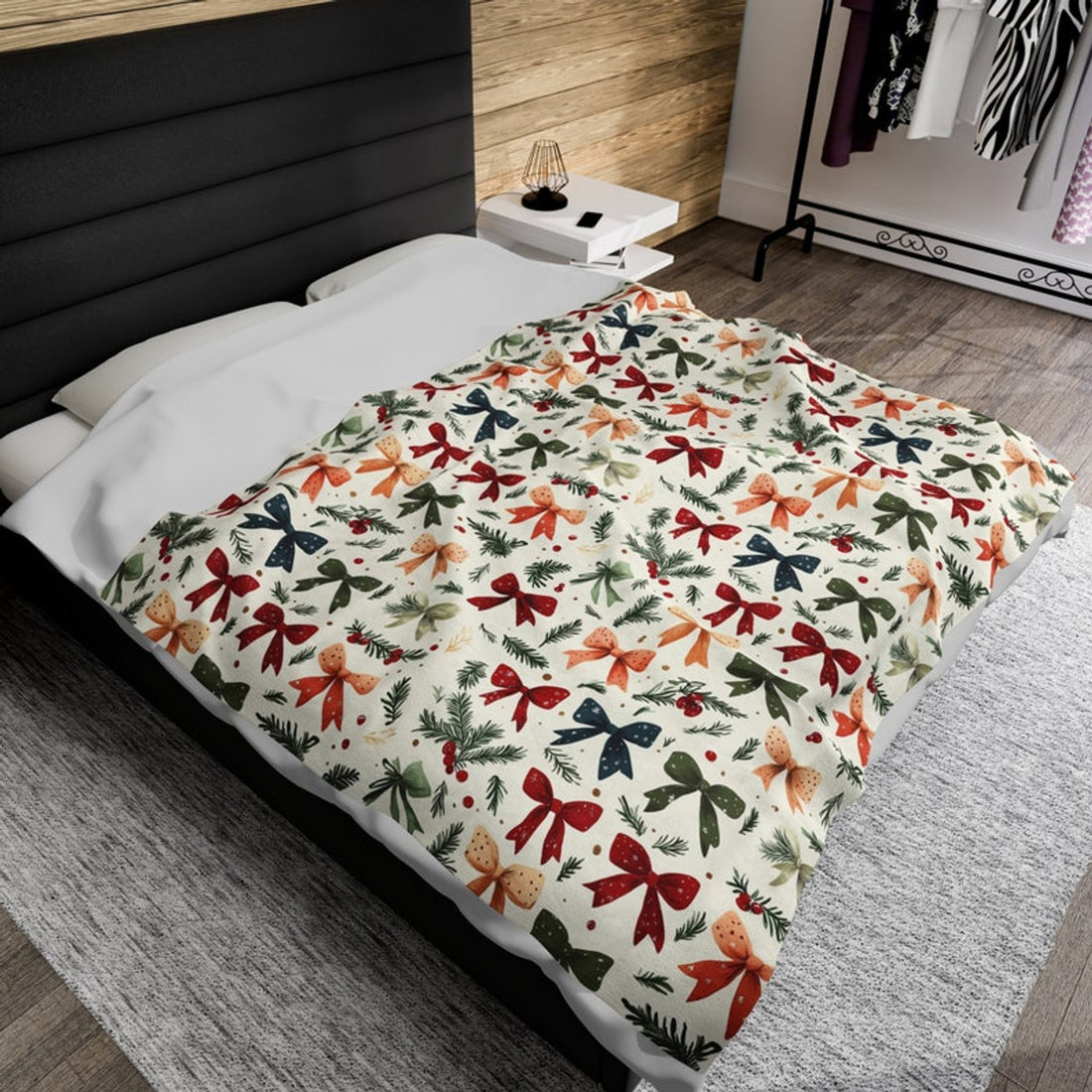 FUNSTUFFPRINT Cozy Christmas Coquette Blanket, Velveteen Plush Red Green Throw, Winter Holiday Gift, Soft Festive Blanket, Christmas Aesthetic Throw