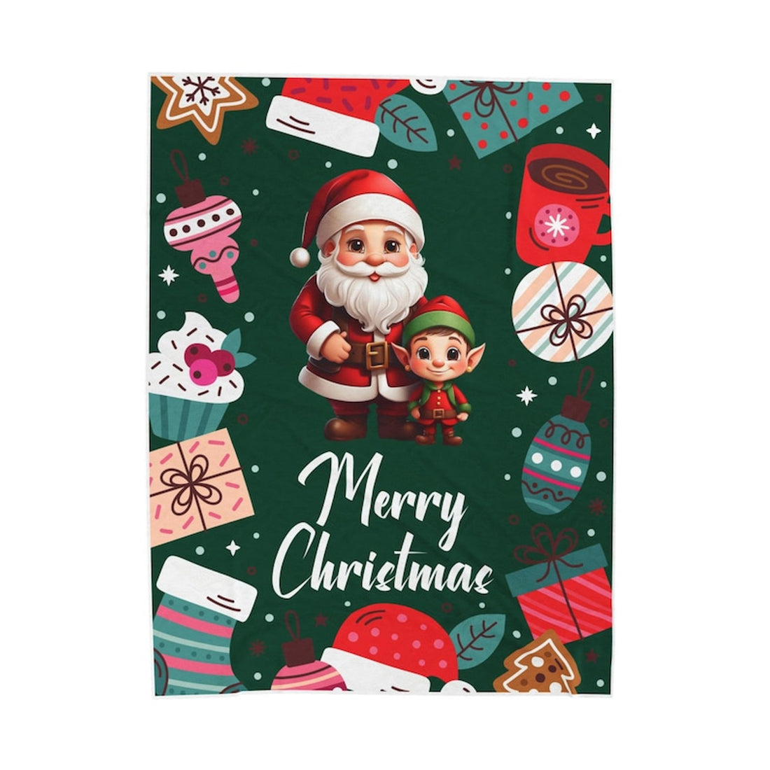 FUNSTUFFPRINT Christmas Santa and Elf Blanket, Merry Christmas Design, Festive Holiday Decor, Velveteen Plush Throw, Warm Winter Blanket, Christmas Gift