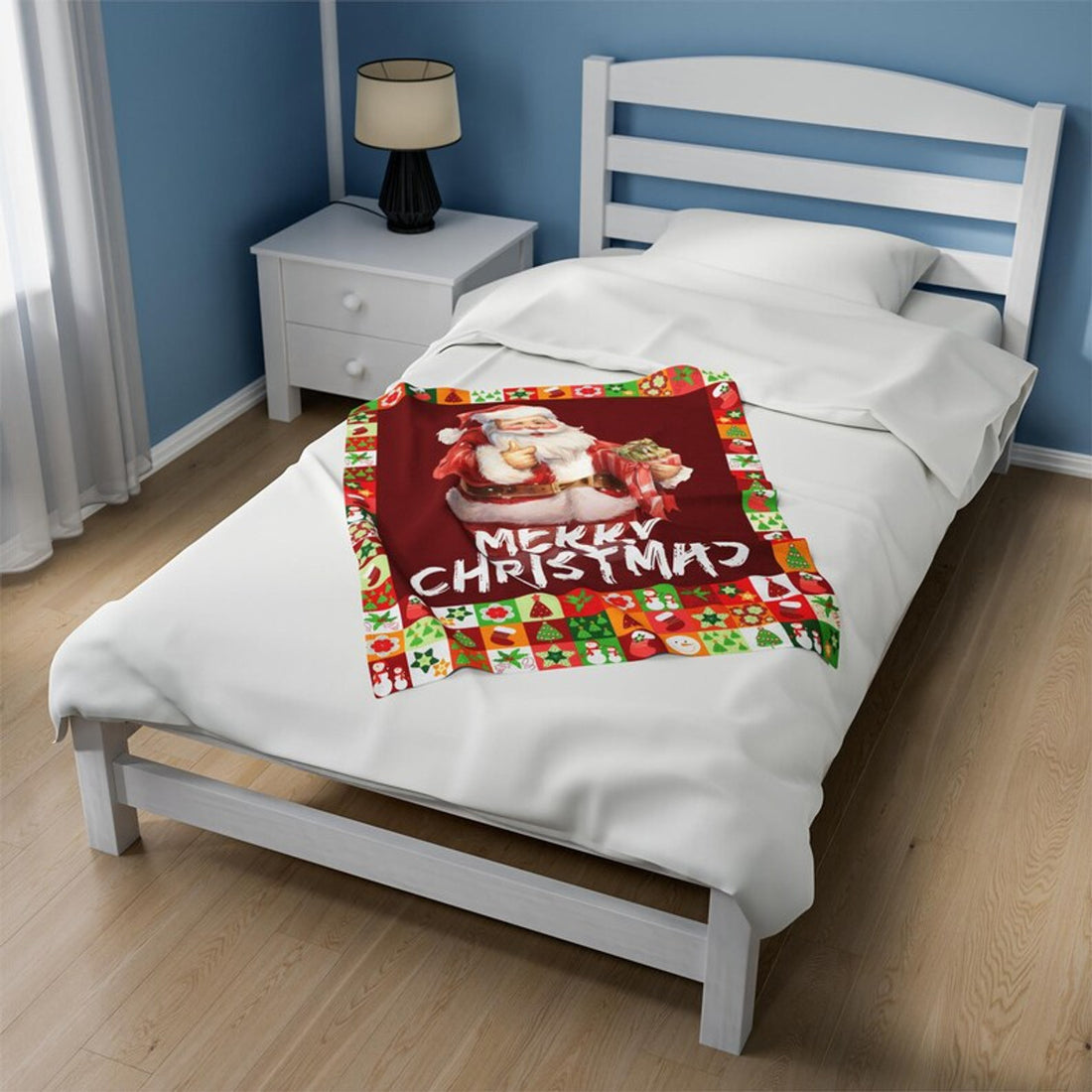 FUNSTUFFPRINT Merry Christmas Blanket, Cozy Fleece Throw, Santa Blanket, Festive Merry Christmas Design, Perfect Winter Bedspread, Perfect Christmas Gift