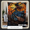 FUNSTUFFPRINT Halloween Witch Blanket, Witch Flying on Broom, 3D Witch, Witchy Vibe, Vibrant Colors, Salem Witch, Cozy Spooky Halloween