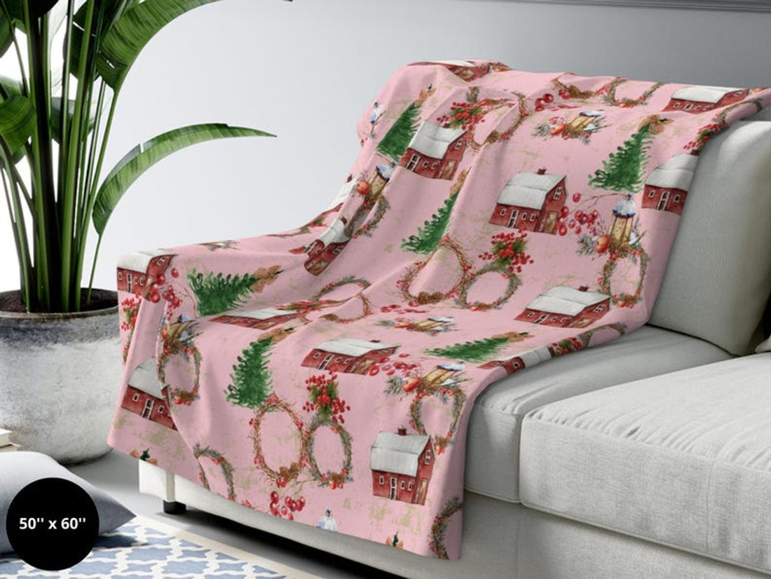 FUNSTUFFPRINT Christmas Blanket| Farmhouse Christmas Home Decor| Rustic Pink Christmas| Holiday Blanket| Home Living Room| Christmas Gift| Cabin Blanket