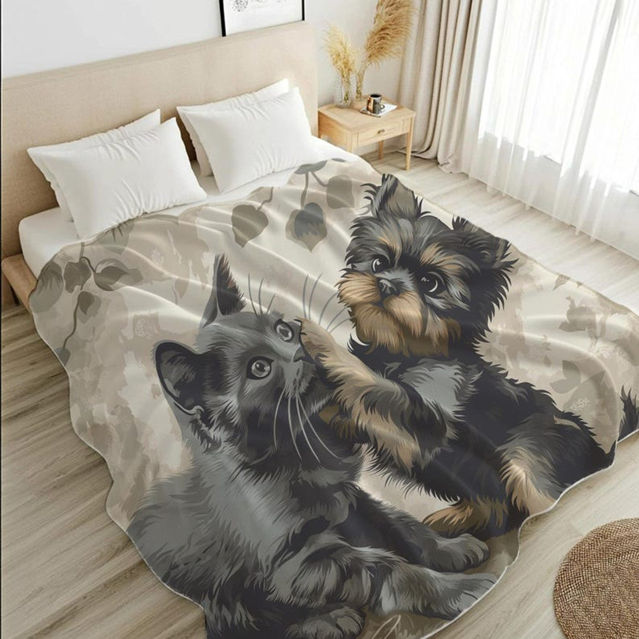FUNSTUFFPRINT Cute Kitten Puppy Blanket Warm Cozy Pet Throw Blanket Adorable Animal Print Blanket Soft Pet Lover Gift Couch Bed Decor
