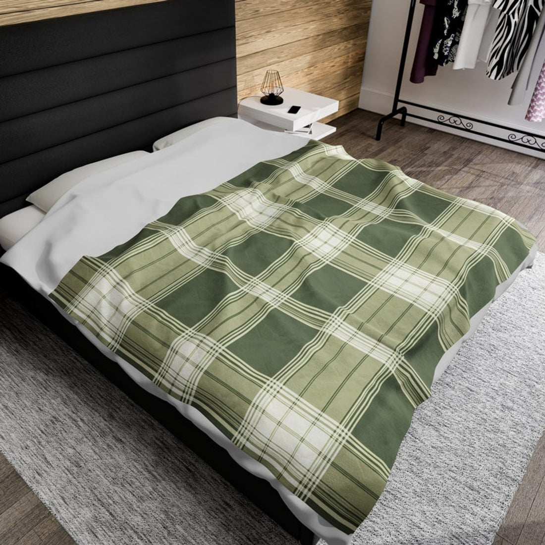 FUNSTUFFPRINT Sage Green Plaid Cozy Blanket, Christmas Gift, Soft Festive Winter Aesthetic Throw, Velveteen Plush Blanket