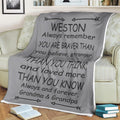 FUNSTUFFPRINT Grey arrow blanket grandson gifts personalized from grandpa grandma grandson blanket from papa nana grey grandson Momma Mimi Grandparents