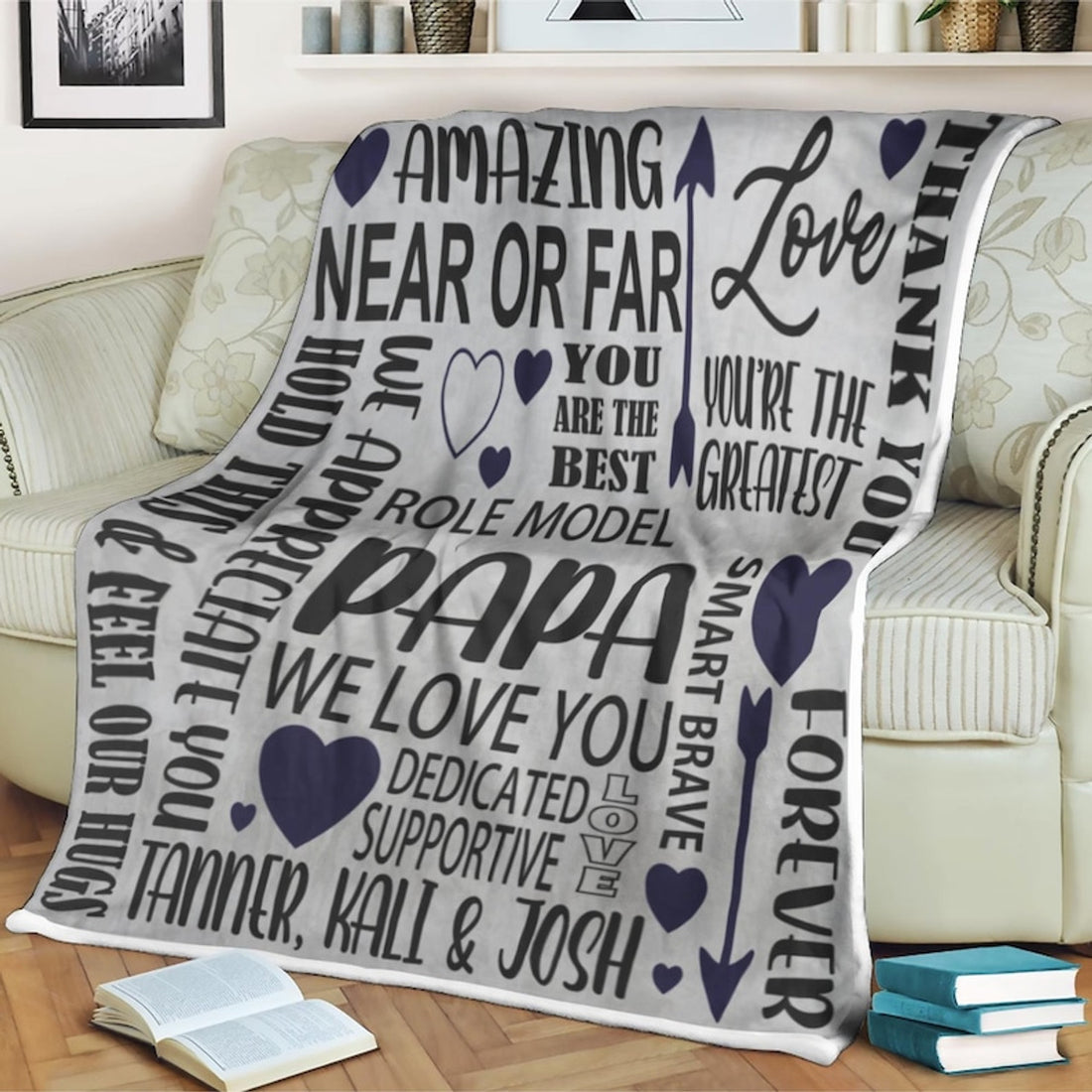 FUNSTUFFPRINT Heart blanket papa gifts blanket Grandpa custom gifts Grandfather PawPaw gifts Grandpa PopPop Grandpa Father's Day gifts personalized Pops