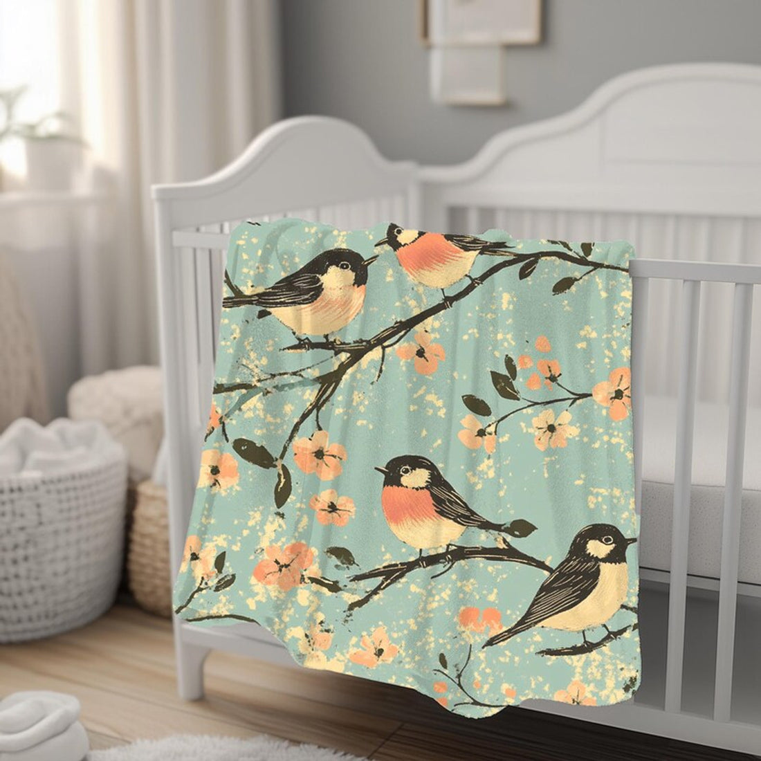 FUNSTUFFPRINT Vintage Bird Design Blanket, Cozy Sherpa or Velveteen Throw, Antique Bird Print Blanket,Warm Vintage-Inspired Blanket, Bird Lover Gift