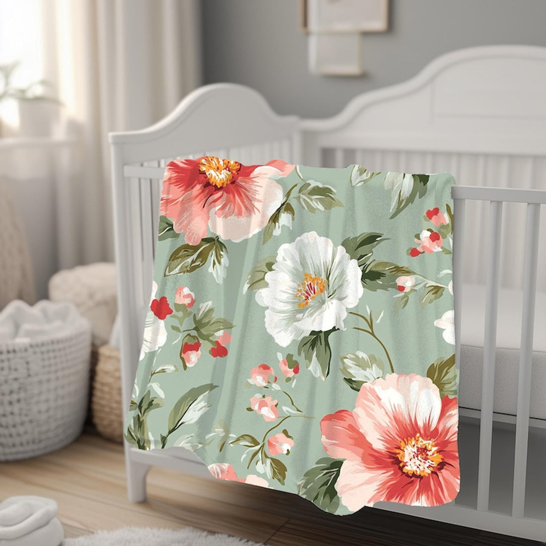 FUNSTUFFPRINT Chic Floral Blanket, Cozy Velveteen or Sherpa Throw, Romantic Vintage-Inspired Shabby Floral Design, Soft and Warm Blanket Floral Decor