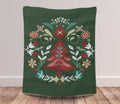 FUNSTUFFPRINT Scandinavian Christmas Blanket| Norwegian Folk Art Blanket |Norwegian Christmas Tree Blanket| Swedish Folk Art Gift |Nordic Home Decor